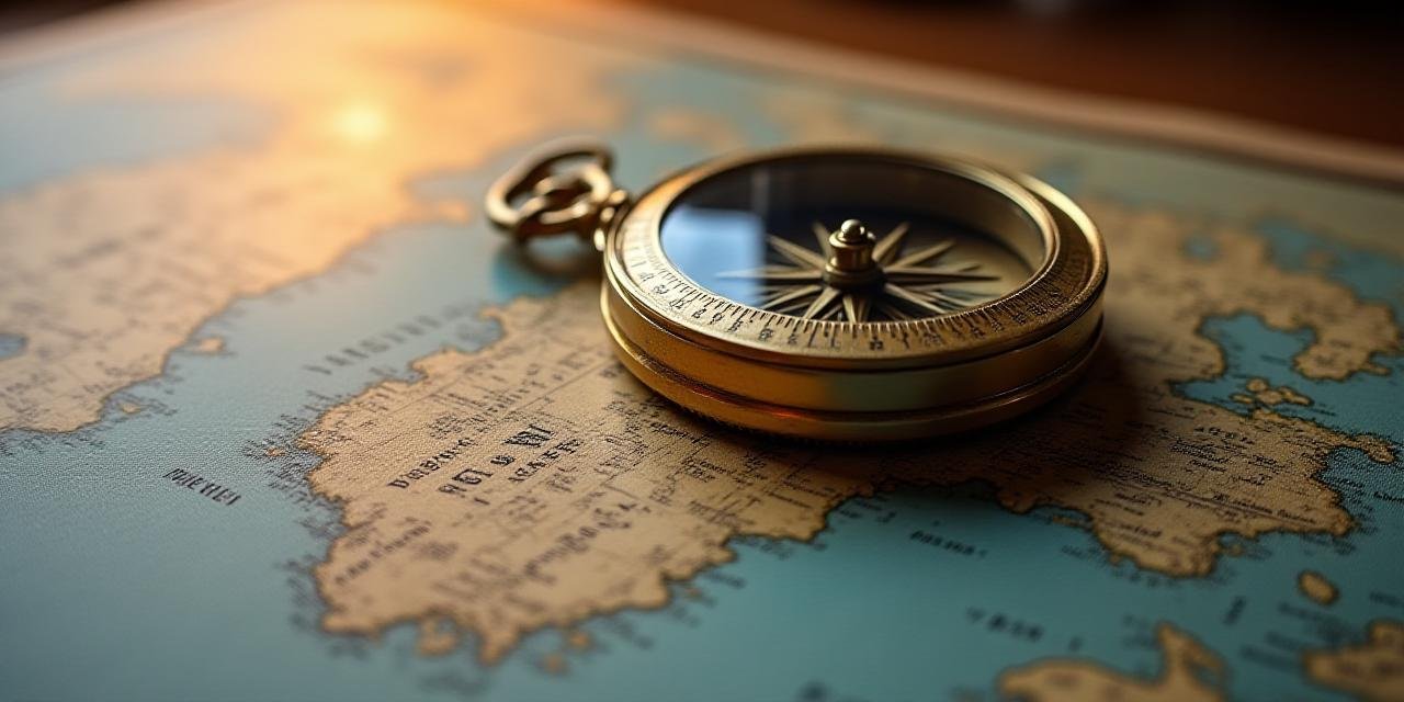 An antique brass compass on a navigation chart representing direction and legal clarity